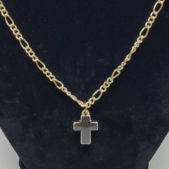 Unisex Polished Gold-tone Necklace with color changes Cross Pendant, 18+3-inch - Picture 4 of 11